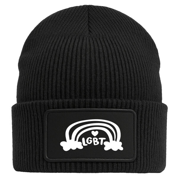 Beanie LGBT Regenbogen Herz Black Mütze