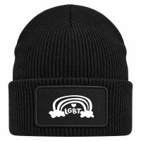 Beanie mit Patch LGBT Regenbogen Herz Black