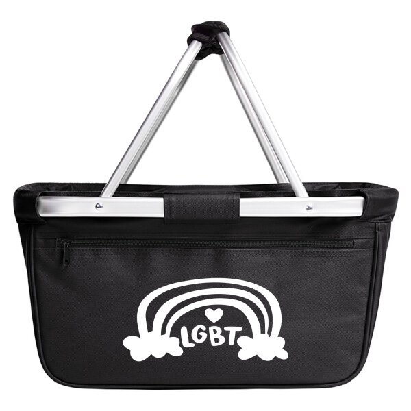 Einkaufskorb faltbar LGBT Regenbogen Herz 20 Liter Tragekorb Black