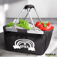 Einkaufskorb faltbar LGBT Regenbogen Herz 20 Liter Tragekorb Black