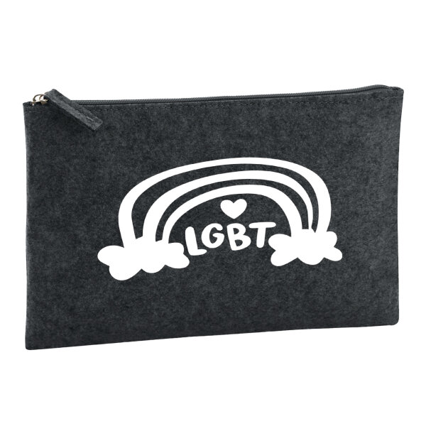 Kulturbeutel LGBT Regenbogen Herz 1 Liter Filz Charcoal Kosmetiktasche