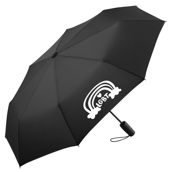 Regenschirm LGBT Regenbogen Herz 98cm Schwarz