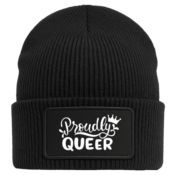Beanie Proudly Queer Krone Black Mütze