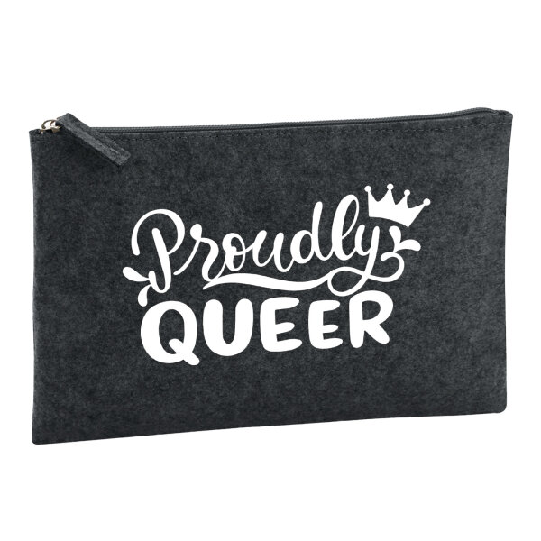 Kulturbeutel Proudly Queer Krone 1 Liter Filz Charcoal Kosmetiktasche