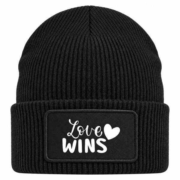Beanie mit Patch Love wins Herz Black