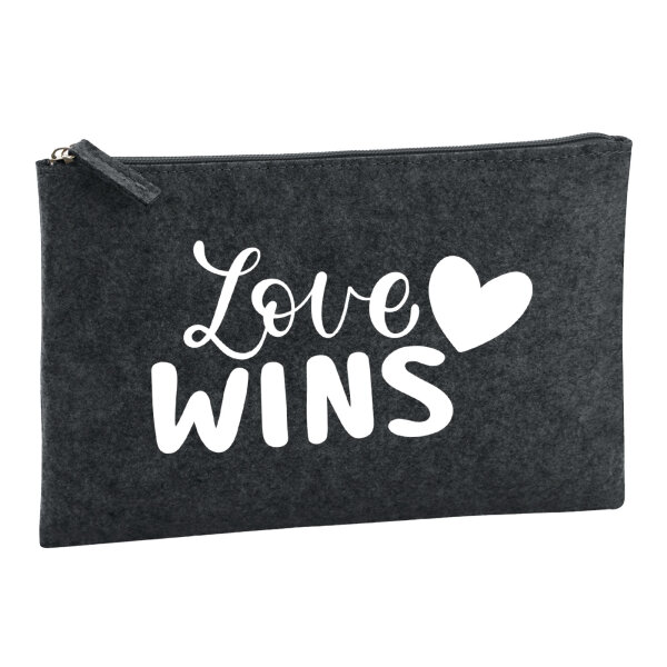 Kulturbeutel Love wins Herz 1 Liter Filz Charcoal Kosmetiktasche