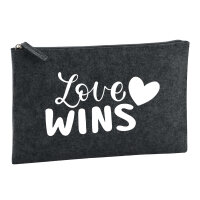 Kulturbeutel Love wins Herz 1 Liter Filz Charcoal...