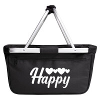 Einkaufskorb faltbar Happy Herzen 20 Liter Tragekorb Black