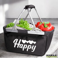Einkaufskorb faltbar Happy Herzen 20 Liter Tragekorb Black