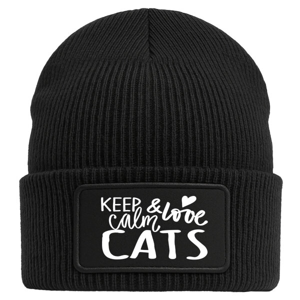 Beanie Keep calm and love Cats Black Mütze