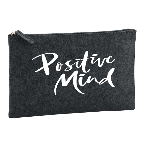 Kulturbeutel Positiv Mind Schriftzug 1 Liter Filz Charcoal Kosmetiktasche