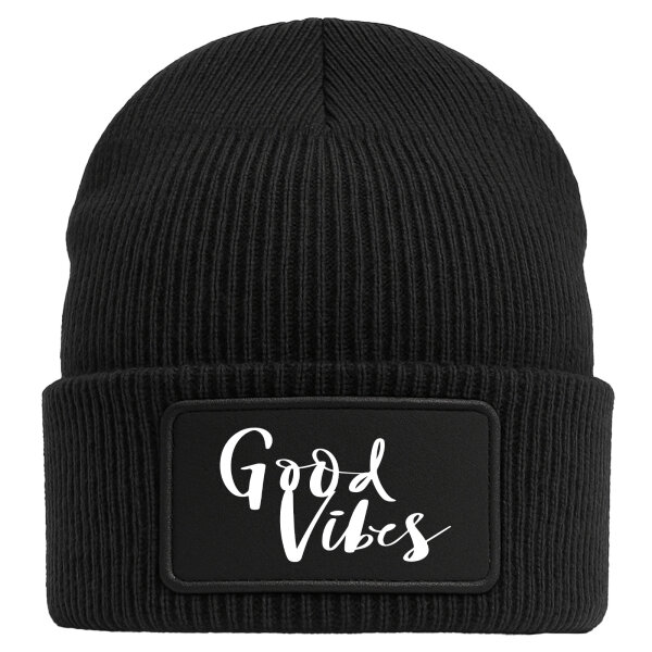 Beanie Good Vibes Schriftzug Black Mütze