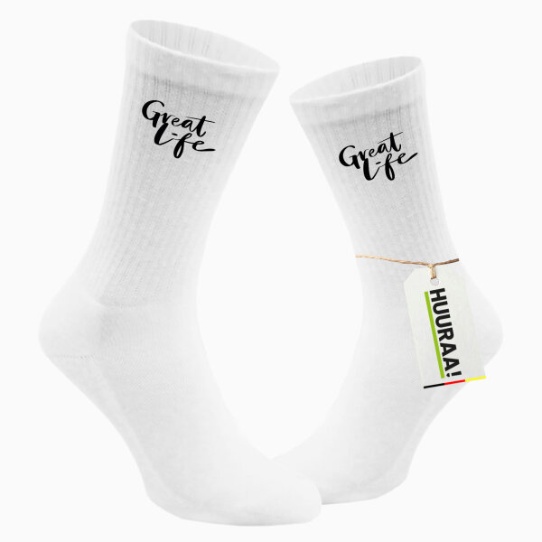 Socken Great Life Schriftzug Größe 37/46 White Motiv Tennissocken
