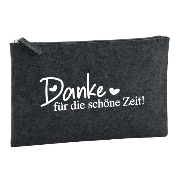 Kulturbeutel Danke für die schöne Zeit Herzen 1 Liter Filz Charcoal Kosmetiktasche