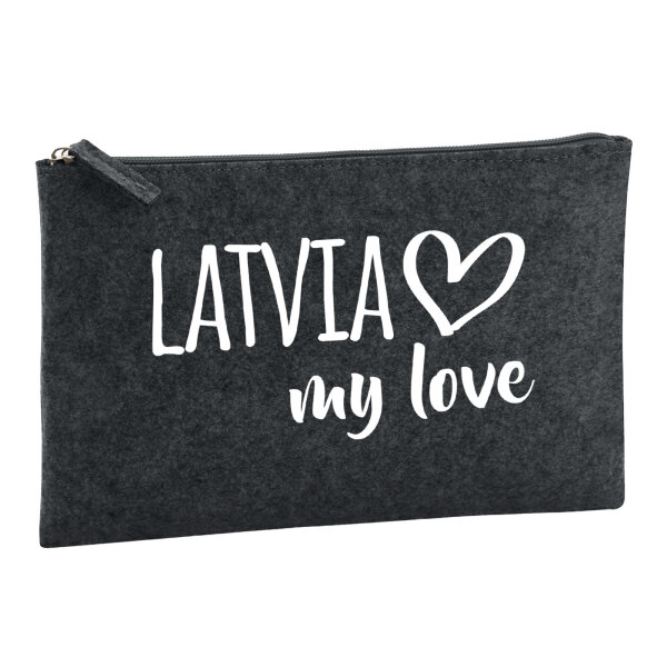 Kulturbeutel Latvia my love 1 Liter Filz Charcoal Kosmetiktasche