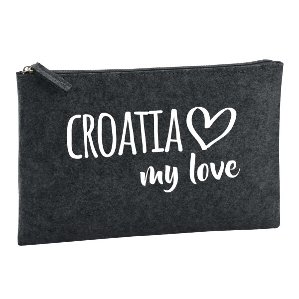 Kulturbeutel Croatia my love 1 Liter Filz Charcoal Kosmetiktasche