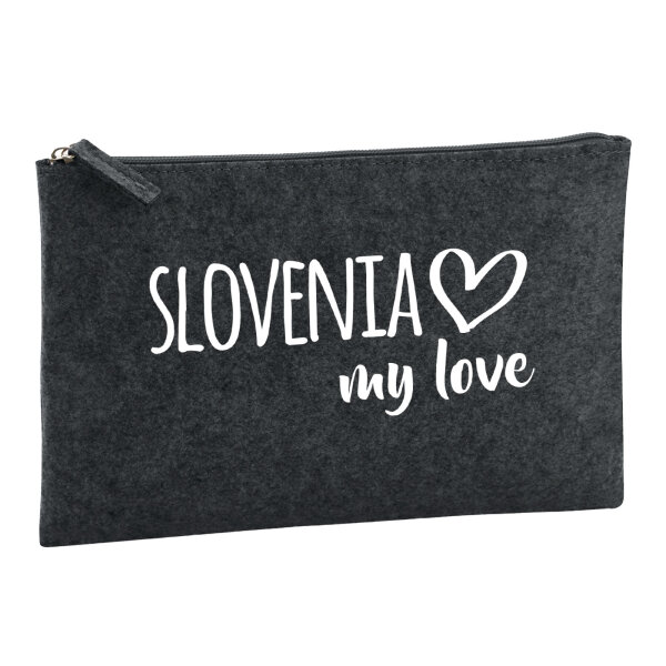 Kulturbeutel Slovenia my love 1 Liter Filz Charcoal Kosmetiktasche