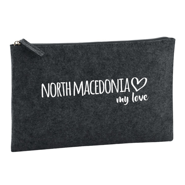 Kulturbeutel North Macedonia my love 1 Liter Filz Charcoal Kosmetiktasche