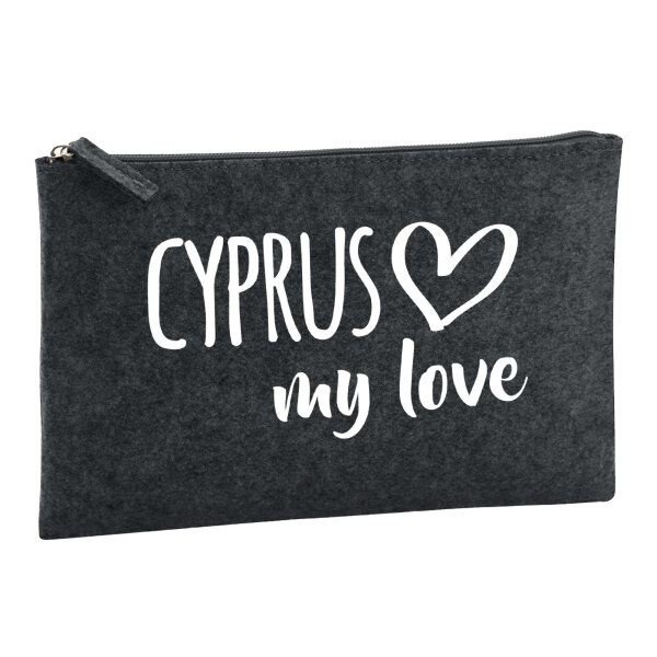 Kulturbeutel Cyprus my love 1 Liter Filz Charcoal Kosmetiktasche