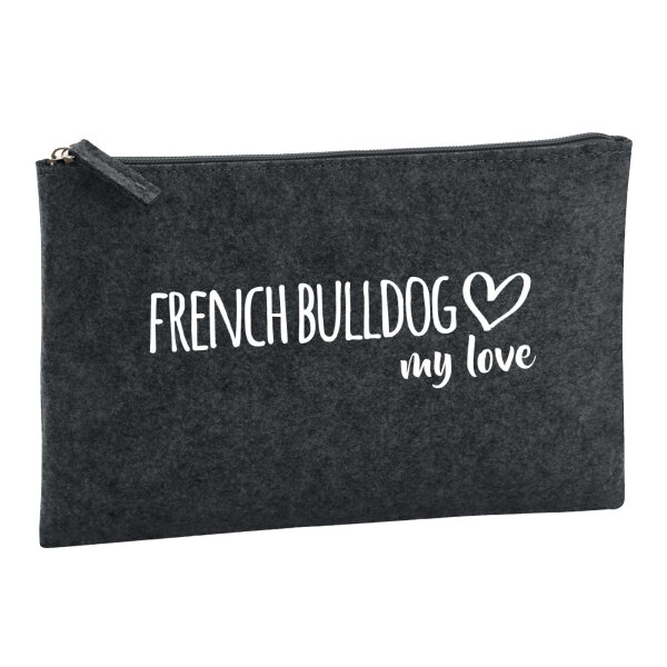 Kulturbeutel French Bulldog my love 1 Liter Filz Charcoal Kosmetiktasche
