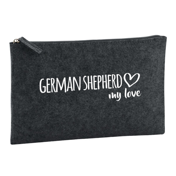 Kulturbeutel German Shepherd my love 1 Liter Filz Charcoal Kosmetiktasche