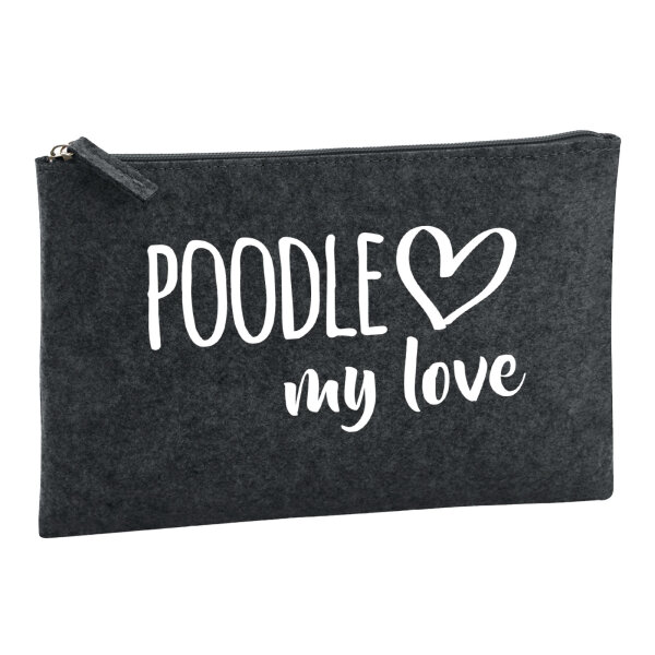 Kulturbeutel Poodle my love 1 Liter Filz Charcoal Kosmetiktasche