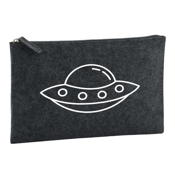 Kulturbeutel Raumschiff UFO 1 Liter Filz Charcoal Kosmetiktasche