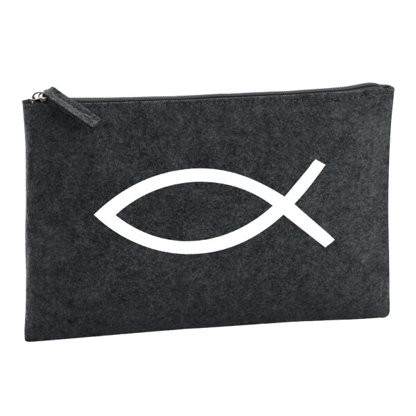 Kulturbeutel Fisch Symbol 1 Liter Filz Charcoal Kosmetiktasche