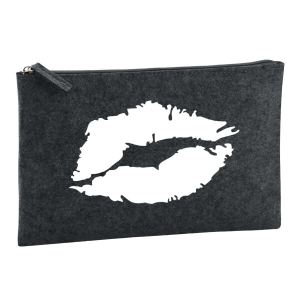 Kulturbeutel Kussmund Lippen 1 Liter Filz Charcoal Kosmetiktasche