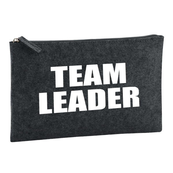 Kulturbeutel Team Leader Schriftzug 1 Liter Filz Charcoal Kosmetiktasche