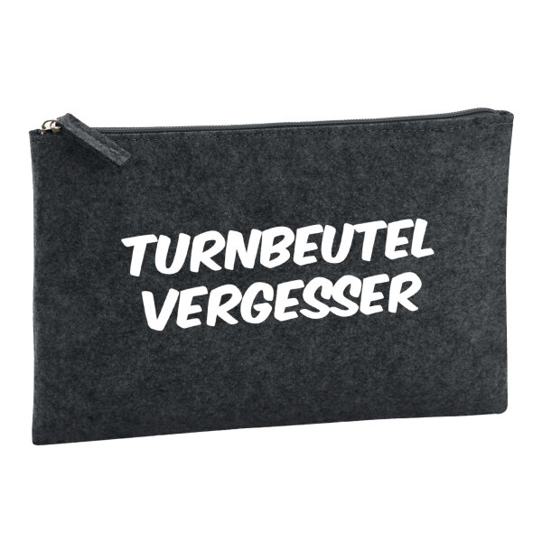 Kulturbeutel Turnbeutelvergesser Schriftzug 1 Liter Filz Charcoal Kosmetiktasche