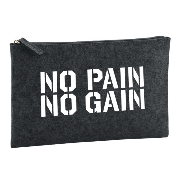 Kulturbeutel No pain gain Hantel 1 Liter Filz Charcoal Kosmetiktasche