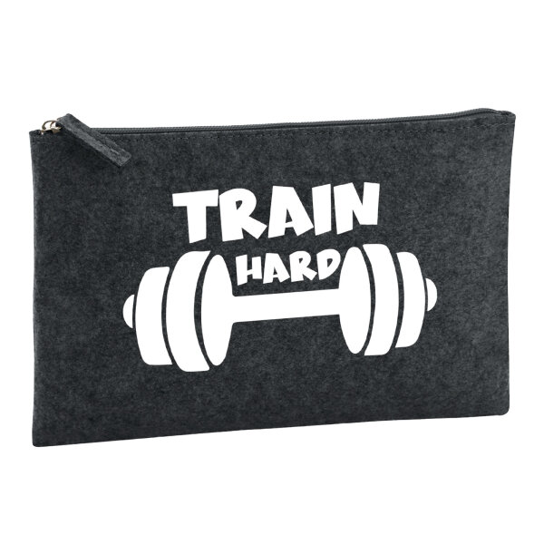 Kulturbeutel Train hard Hantel 1 Liter Filz Charcoal Kosmetiktasche