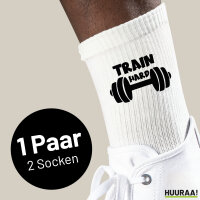 Socken Train hard Hantel Größe 37/46 White Motiv Tennissocken