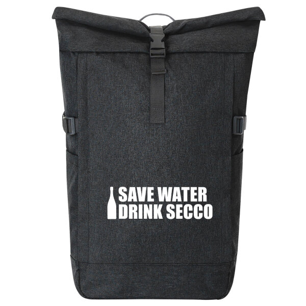 Kurierrucksack Save Water Drink Secco Sektflasche 30-44 Liter Black Melange