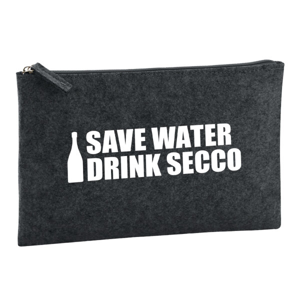 Kulturbeutel Save Water Drink Secco Sektflasche 1 Liter Filz Charcoal Kosmetiktasche