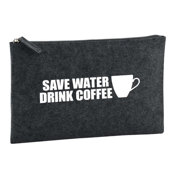Kulturbeutel Save Water Drink Coffee Kaffeetasse 1 Liter Filz Charcoal Kosmetiktasche
