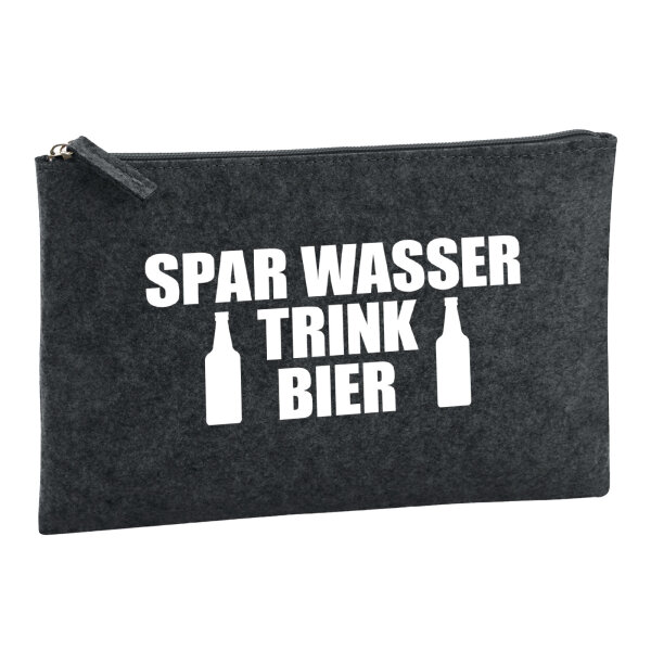 Kulturbeutel Spar Wasser Trink Bier Bierflasche 1 Liter Filz Charcoal Kosmetiktasche