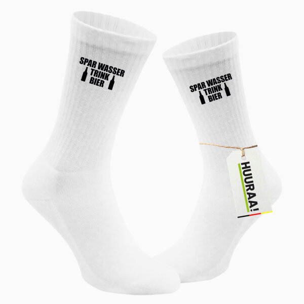 Socken Spar Wasser Trink Bier Bierflasche Größe 37/46 White Motiv Tennissocken