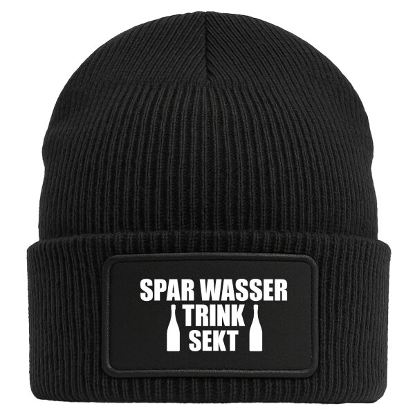 Beanie Spar Wasser Trink Sekt Sektflasche Black Mütze