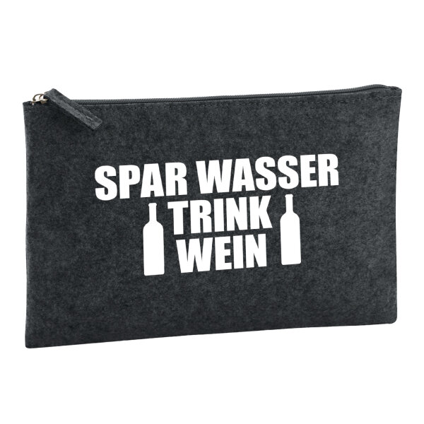Kulturbeutel Spar Wasser Trink Wein Weinflasche 1 Liter Filz Charcoal Kosmetiktasche