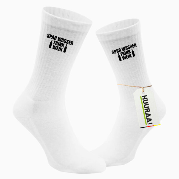 Socken Spar Wasser Trink Wein Weinflasche Größe 37/46 White Motiv Tennissocken