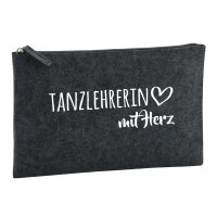 Kulturbeutel Tanzlehrerin mit Herz 1 Liter Filz Charcoal Kosmetiktasche