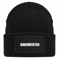 Beanie mit Patch Bademeister Schriftzug Black
