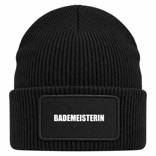 Beanie mit Patch Bademeisterin Schriftzug Black