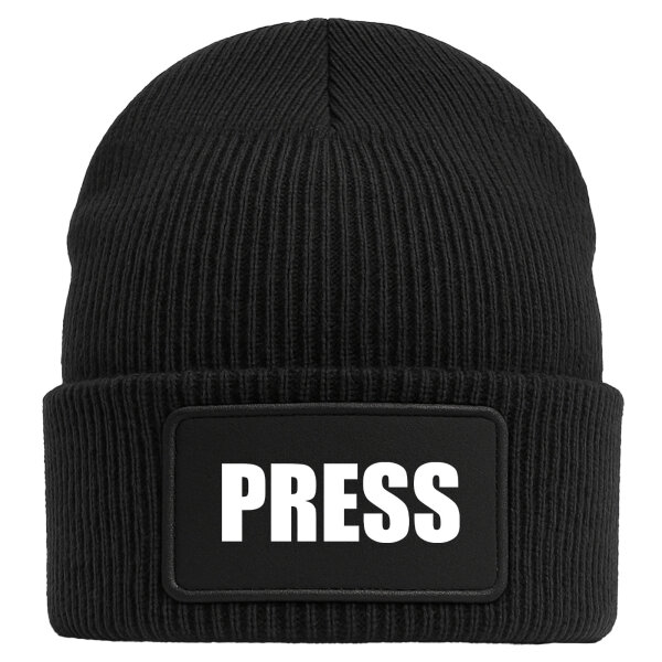 Beanie Press Schriftzug Black Mütze