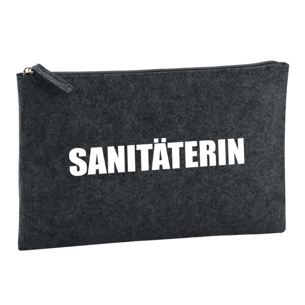 Kulturbeutel Sanitäterin Schriftzug 1 Liter Filz Charcoal Kosmetiktasche