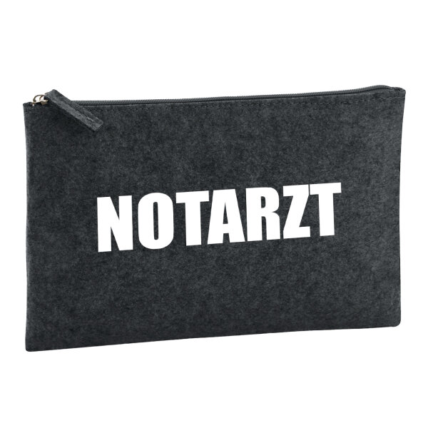 Kulturbeutel Notarzt Schriftzug 1 Liter Filz Charcoal Kosmetiktasche