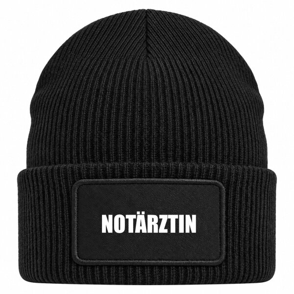 Beanie mit Patch Notärztin Schriftzug Black
