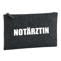 Kulturbeutel Notärztin Schriftzug 1 Liter Filz Charcoal Kosmetiktasche